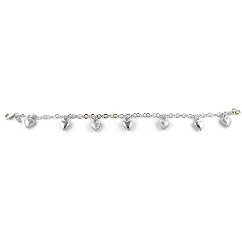 Ben & Jonah 925 Sterling Silver Heart Charm Corazon de Plata Anklet (10.5 inch L Adjustable)