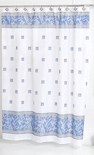 BenandJonah Collection Fabric Shower Curtain 70 x 72 inch Elegant Squares Slate Blue