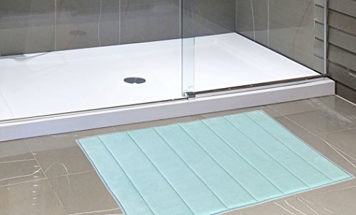 Royal Bath Collection Luxurious Memory Foam Solid Color Medium (17 inch x 24 inch ) Bath Mat with Anti-Slip Latex Backing (Spa Blue)