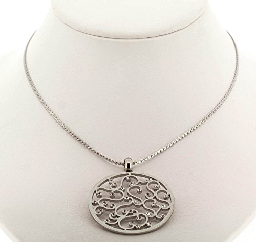 Ben and Jonah Stainless Steel Flower Design Round Pendant with Stones on Fancy 18 inch Necklace