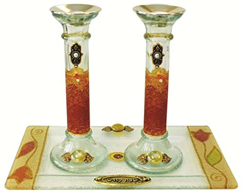 5th Avenue Collection Candle Stick With Tray Large Applique - Colorful - Tray 10 inch W X 5 inch L - Candlesticks - 7.5 inch H