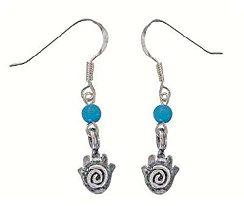 Silver Hamsa Swirl Amulet Earrings With Turquoise 5/16 inch W X 7/16 inch H