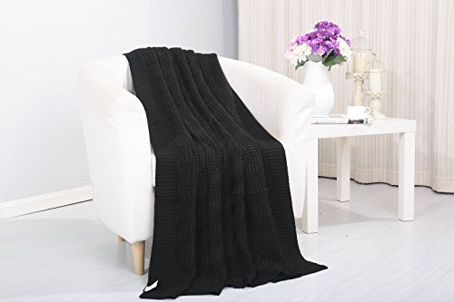 Tejido Collection Classic Woven Knitted Throw Blanket (50 inch x 60 inch ) - Black