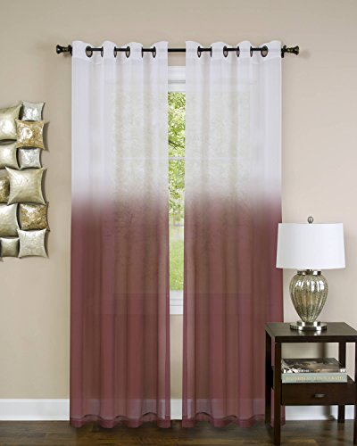 Quintessence Set of 2 Ombre Sheer Window Curtain Panels (52 inch x 84 inch ) - Burgundy