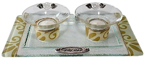 5th Avenue Collection Candle Stick With Tea Light Applique - Pearl/Gold - Tray 11 inch W X 6 inch L Candlesticks 2 inch H