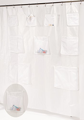 Splish Splash Heavy PEVA Non-Toxic Shower Curtain Liner with 9 Mesh Pockets for Organization (70 inch x 72 inch ) -Frosty Clear