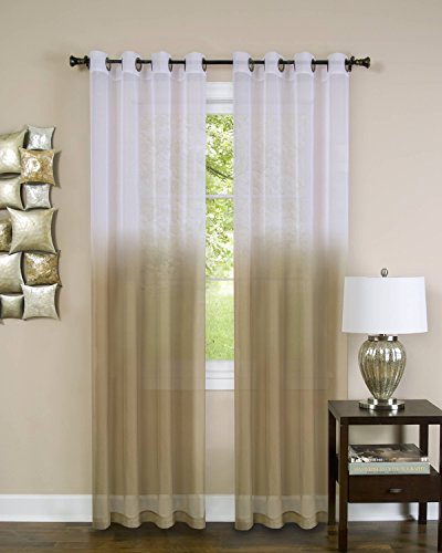 Quintessence Ombre Sheer Window Curtain Panel (52 inch x 84 inch ) - Tan