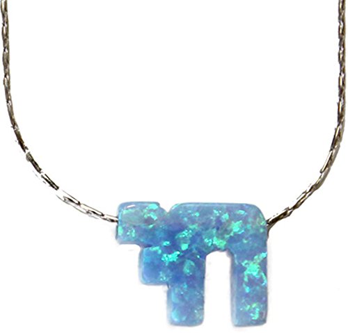 Opal Blue Chai With Silver Necklace - Chain 18 inch Pendant 1/4 inch W 1/4 inch H