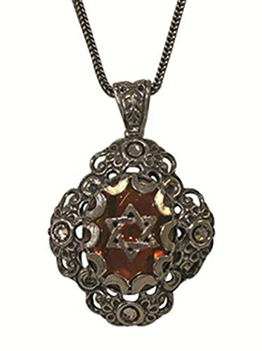 Silver Necklace With Smoked Star of David Pendant - Chain 21 inch Pendant 1 inch W X 1 1/4 inch H