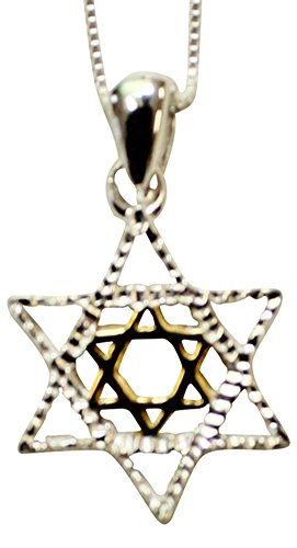 Silver Star of David Necklace With Gold Plating - Chain 18 inch Pendant 3/4 inch H Â 5/8 inch W