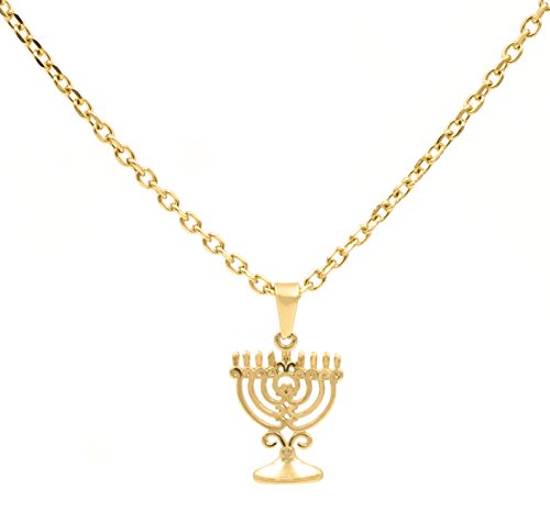 BenandJonah Stainless Steel Menorah Pendant With 18 inch Chain Gold Plated