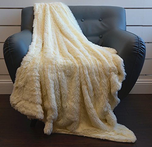 Ultra Lush Shaggy Faux Fur Throw Blanket (50 inch x 60 inch ) - Cream