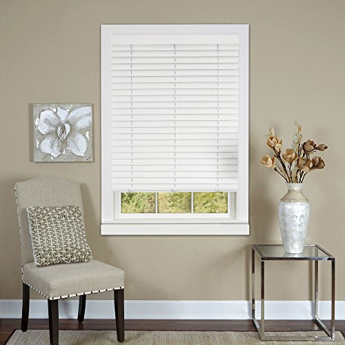 Plantation Collection Cordless Vinyl Venetian 2-Inch Mini Blind - White - 39 inch x 64 inch (Actual Measurement 38.5 inch x 64 inch )