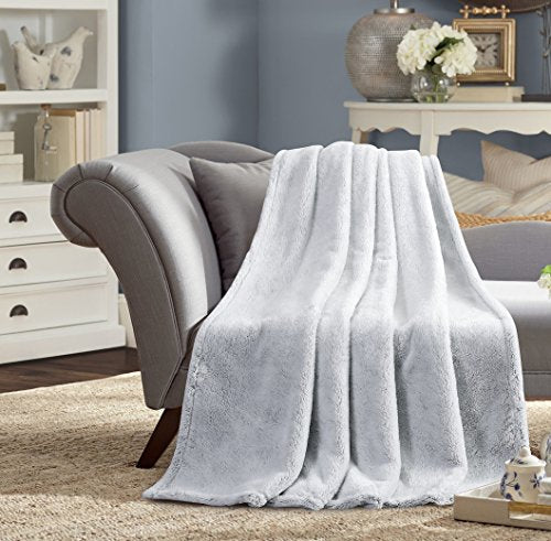 Ultra Lush Oversized Faux Fur Throw Blanket (60 inch x 70 inch ) - Frosted Grey
