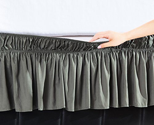 EasyWrap Silver Elastic Ruffled Bed Skirt with 16 inch Drop - Queen/King