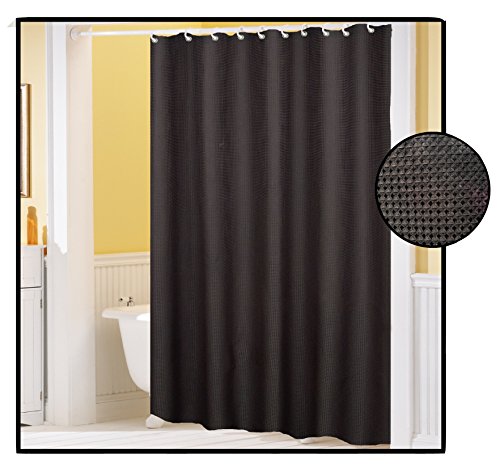 Royal Bath Waffle Weave Textured Fabric Shower Curtain with Metal Grommets (70 inch x 72 inch ) - Black