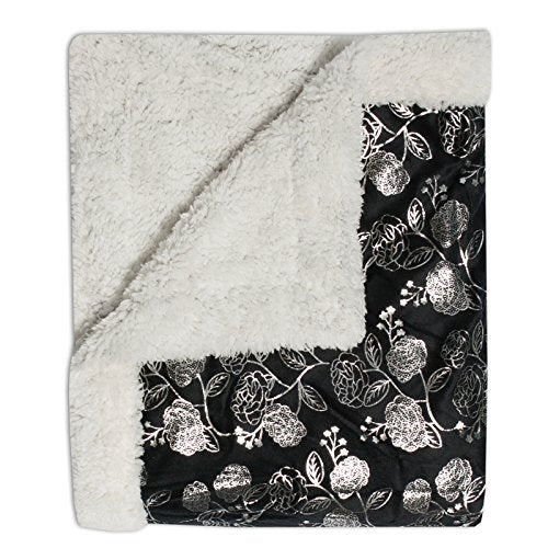 Ben&Jonah Designer Plush 50 inch x 60 inch Soft-Silver Flower-Throw-Blanket -Black