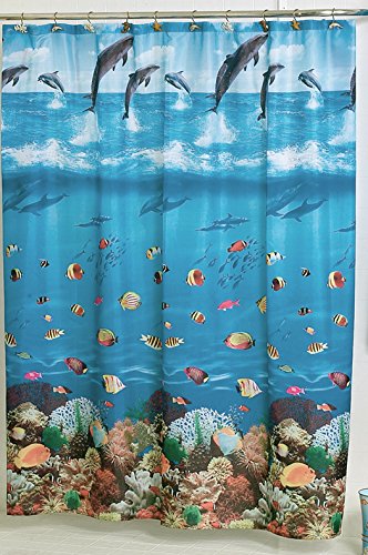 Dancing Dolphin Fabric Shower Curtain Size: 70 inch x 72 inch