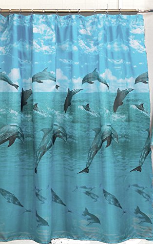 Atlantis Collection Dolphin Design Fabric Shower Curtain Size: 70 inch x 72 inch