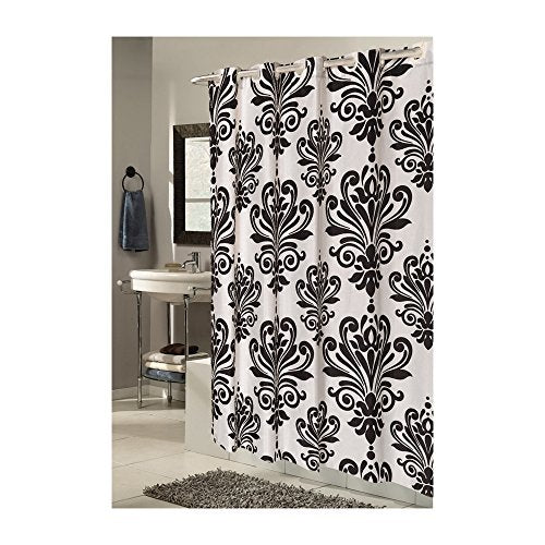 Park Avenue Deluxe Collection EZ-ON? inch Beacon Hill inch Polyester Shower Curtain in Black on White