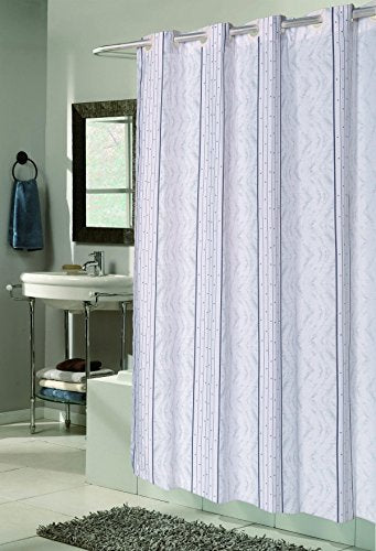 Royal Bath Easy On (No Hooks Needed) Fabric Shower Curtain (70 inch x 72 inch ) with Built in Hooks - Astor