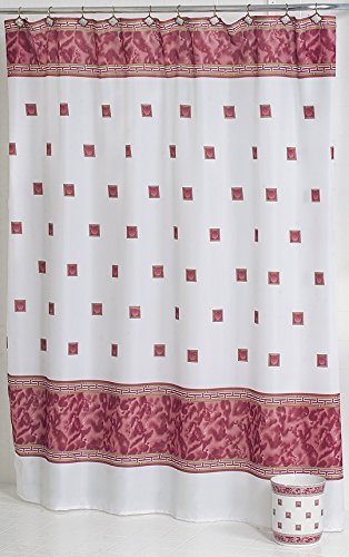 BenandJonah Collection Fabric Shower Curtain 70 x 72 inch Elegant Squares Burgundy