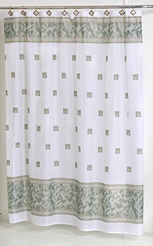 BenandJonah Collection Fabric Shower Curtain 70 x 72 inch Elegant Squares Jade