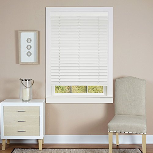 Plantation Collection Set of 2 Cordless Madera Falsa 2-Inch Faux Wood Blinds - White - 29 inch x 64 inch (Actual Measurement 28.5 inch x 64 inch ) (Actual Measurement 28.5 inch x 64 inch )