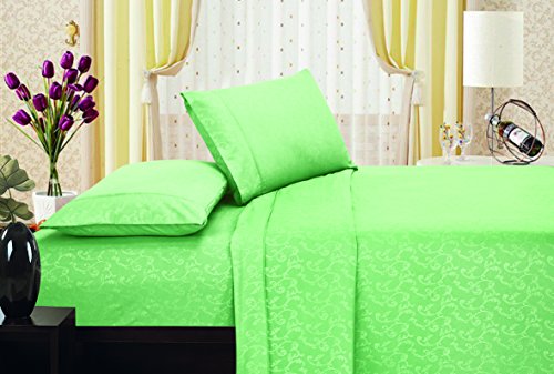 Ben&Jonah Designer Plush Queen Flower Embossed Sheet Set -Lt. Green