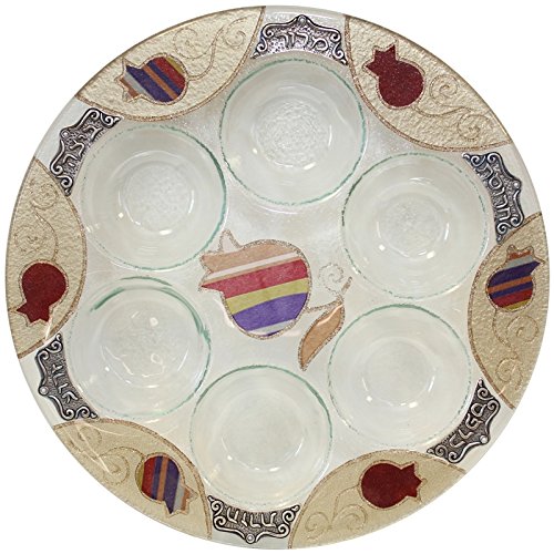 Seder Plate Round - Purple Pomegranate - 12 inch D