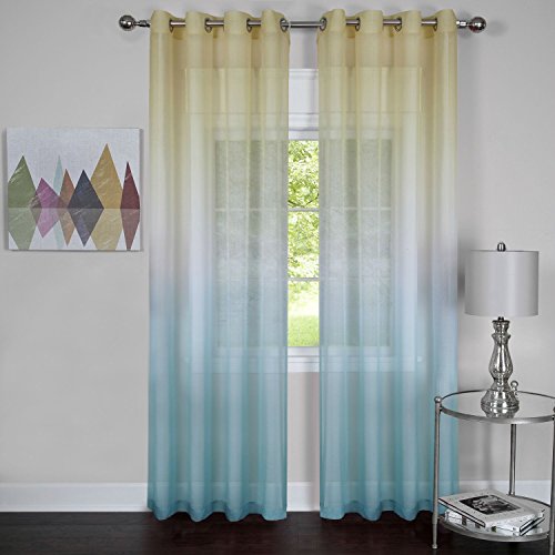 Luck of the Irish Leprechaun Rainbow Ombre Sheer Panel in Blue (50 inch x 84 inch )One Panel Only