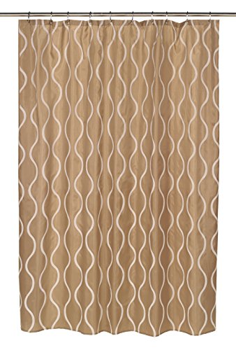 Royal Bath Squiggly Lines Geneva Fabric Shower Curtain with Poly Taffeta Flocking in Ivory/Taupe Size: 70 inch x 72 inch