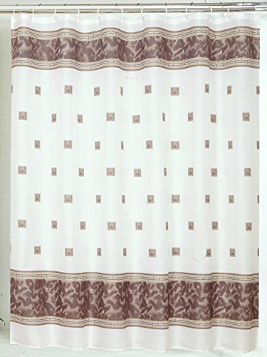 BenandJonah Collection Fabric Shower Curtain 70 x 72 inch Elegant Squares Brown