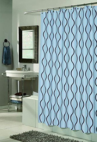 Royal Bath Squiggly Lines Geneva Fabric Shower Curtain with Poly Taffeta Flocking in Chocolate/Blue Size: 70 inch x 72 inch