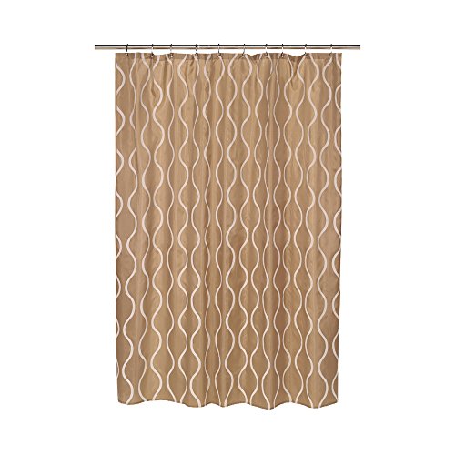 Park Avenue Deluxe Collection inch Geneva inch Fabric Shower Curtain with Poly Taffeta Flocking in Ivory/Taupe