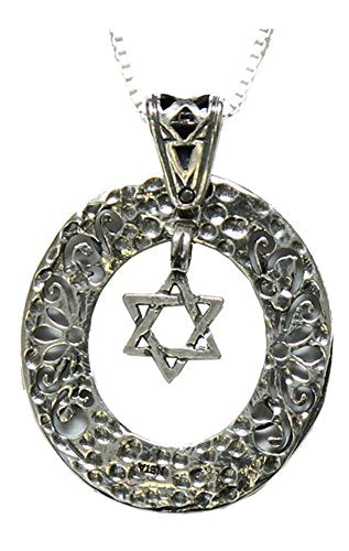 Silver Necklace With Hanging Star of David Pendant - Chain 19 inch Pendant 1 inch D