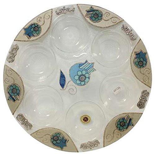 Seder Plate Round - Floral Blue Pomegranate - 14 inch D