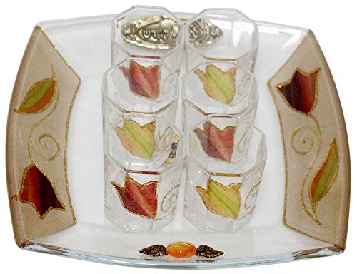 Cheers Collection Liquor Set with 6 Glasses And Tray Tulip - Colorful - Tray 8 inch X 8 inch - Cup 2 inch H