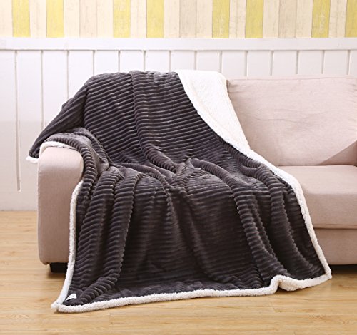 Ultra Soft Textured Sherpa Plush Throw Blanket (50 inch x 70 inch ) - Grey