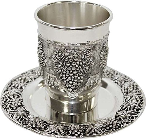 Nickel Plated Kiddush Cup With Plate 3 1/2 inch H