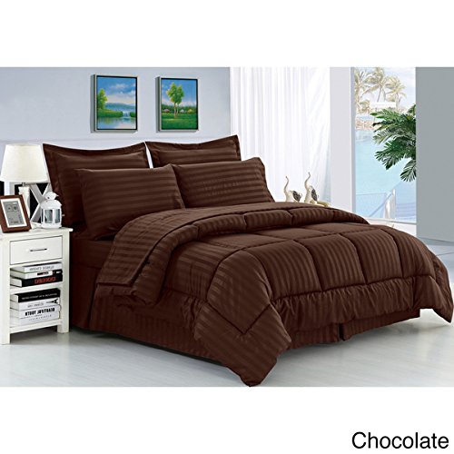 Ben&Jonah Designer Plush Queen 8 Piece Set: Embossed Dobby Stripe Microfiber Bed In A Bag -Chocolate