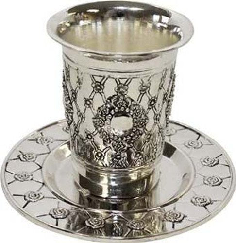 Silver Plated Kiddush Cup With Plate 3 1/2 inch H
