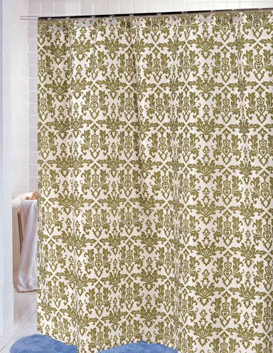BenandJonah Collection Fabric Shower Curtain 70 x 72 inch Damask Sage/Ivory
