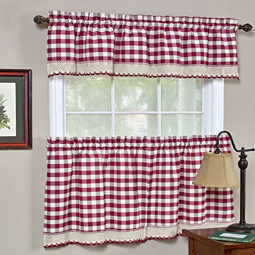 Ben&Jonah Collection Buffalo Check Window Curtain Tier Pair - 58x24 - Burgundy