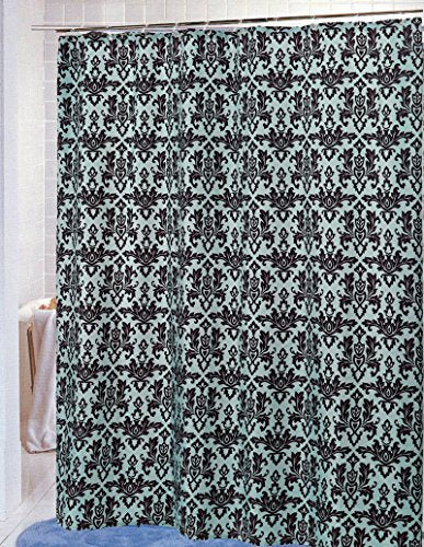 BenandJonah Collection Fabric Shower Curtain 70 x 72 inch Damask Chocolate/Blue
