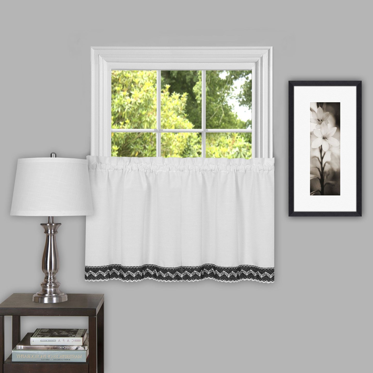 Traditional Elegance Provincial 58x24 Window Curtain Tier Pair - Black