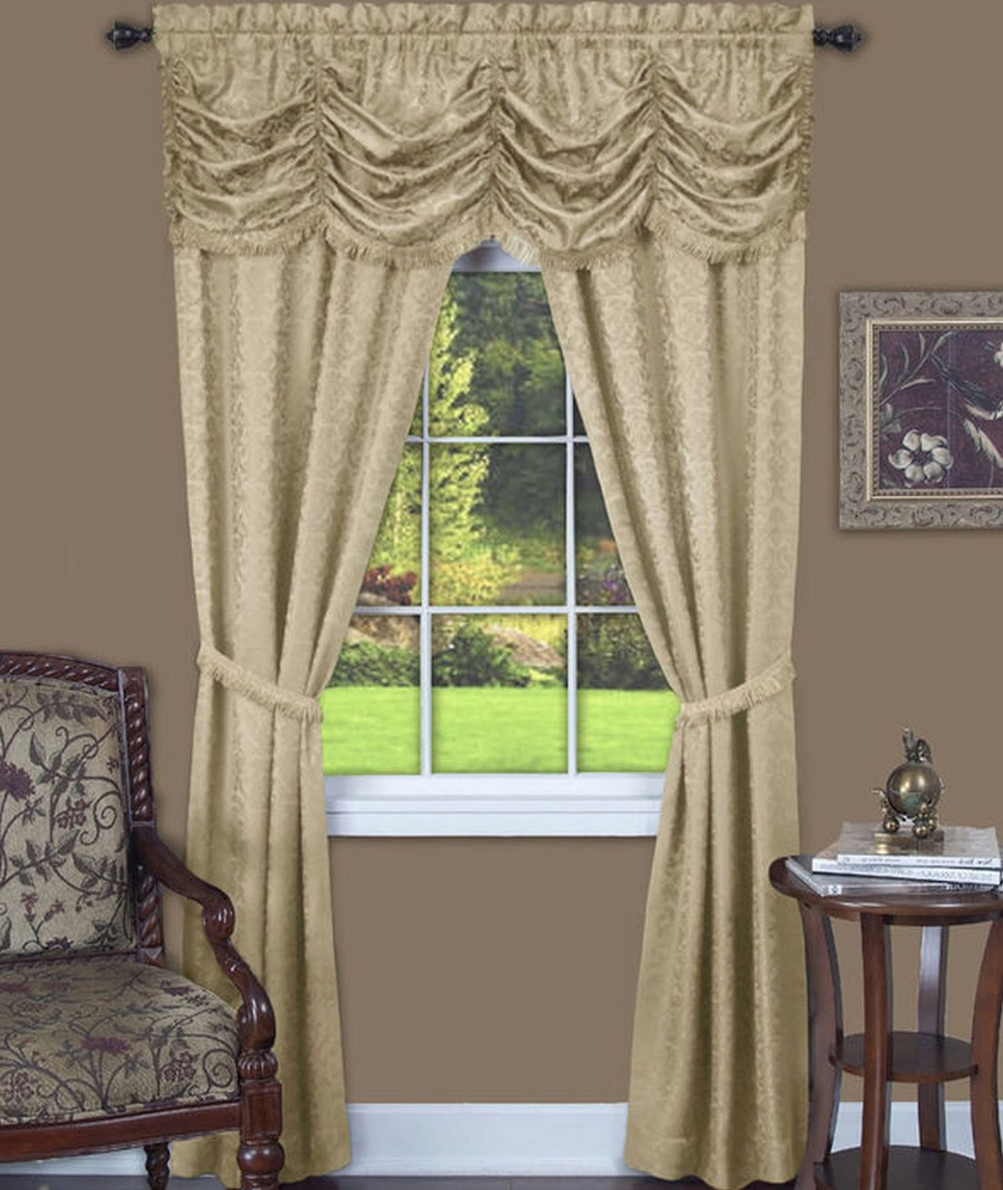 Traditional Elegance Harmony 5 Piece Window Curtain Set - 55x84 - Tan