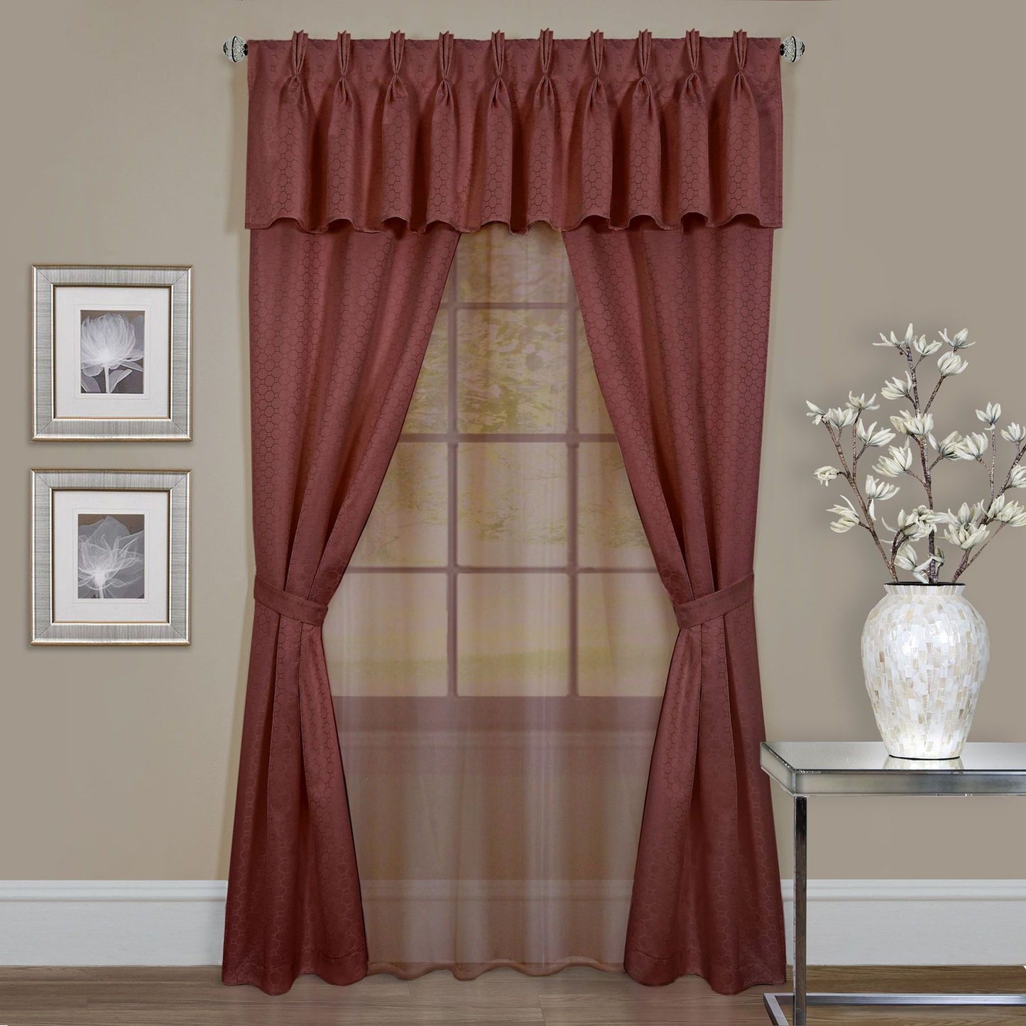 Traditional Elegance Lorraine 6 Pc Window Curtain Set - 55x84 - Marsala