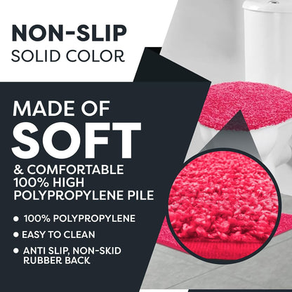 Ben & Jonah Layla 3 Piece Shaggy Bathroom Rug Set, Bath Mat, Contour Rug, Standard Toilet Lid Cover, Non-Slip