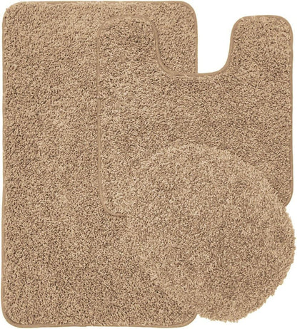 Ben & Jonah Layla 3 Piece Shaggy Bathroom Rug Set, Bath Mat, Contour Rug, Standard Toilet Lid Cover, Non-Slip